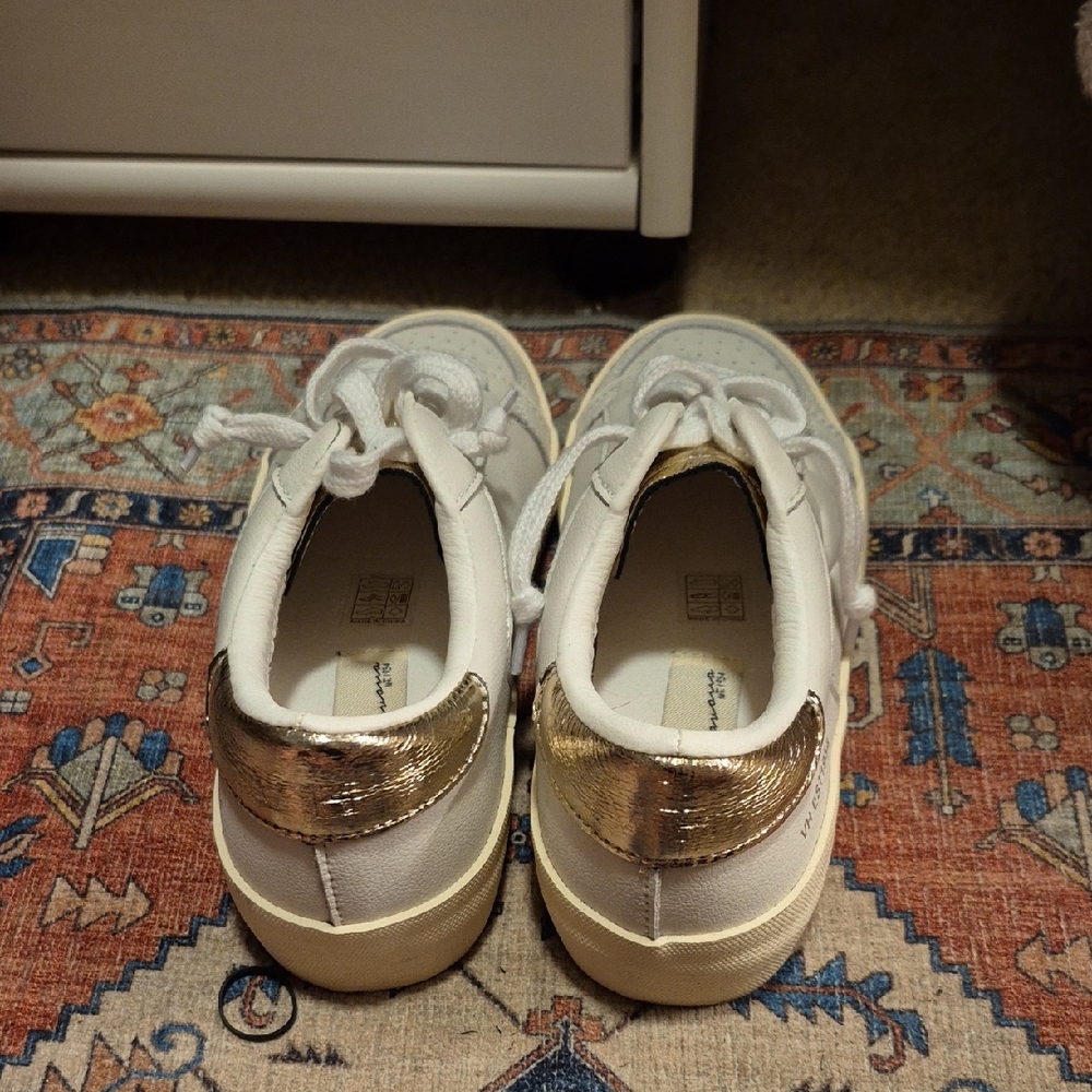 Womens White and Gold Sneakers